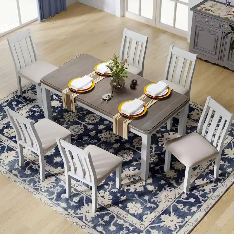 Set da pranzo 7 pezzi in stile retrò per 6 persone - Tavolo allungabile e 6 sedie imbottite