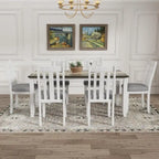 Retro Style 7 PCS Dining Table Set for 6-Extendable Table and 6 Upholstered Chairs
