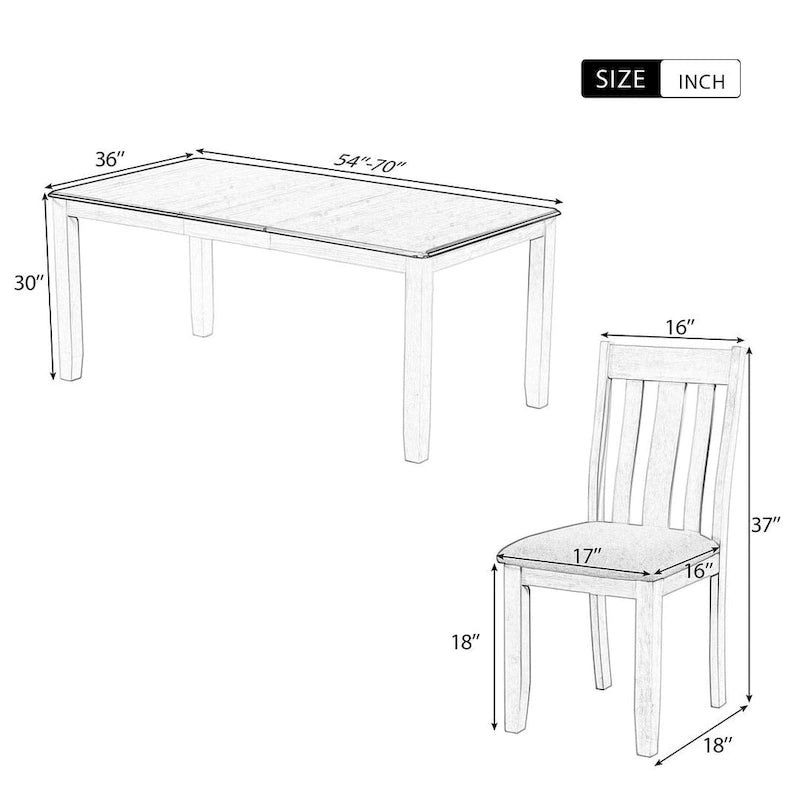 Retro Style 7 PCS Dining Table Set for 6-Extendable Table and 6 Upholstered Chairs