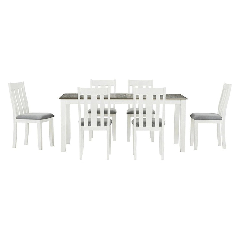 Retro Style 7 PCS Dining Table Set for 6-Extendable Table and 6 Upholstered Chairs