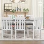 Retro Style 7 PCS Dining Table Set for 6-Extendable Table and 6 Upholstered Chairs