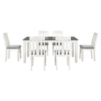 Retro Style 7 PCS Dining Table Set for 6-Extendable Table and 6 Upholstered Chairs