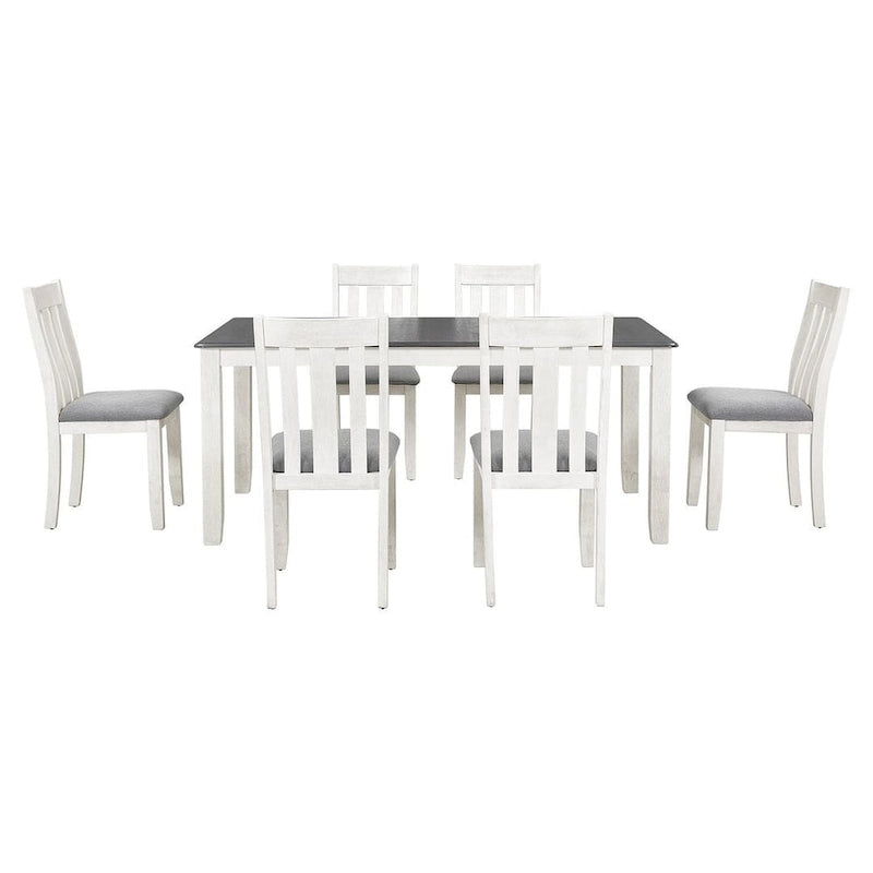 Retro Style 7 PCS Dining Table Set for 6-Extendable Table and 6 Upholstered Chairs