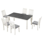 Retro Style 7 PCS Dining Table Set for 6-Extendable Table and 6 Upholstered Chairs