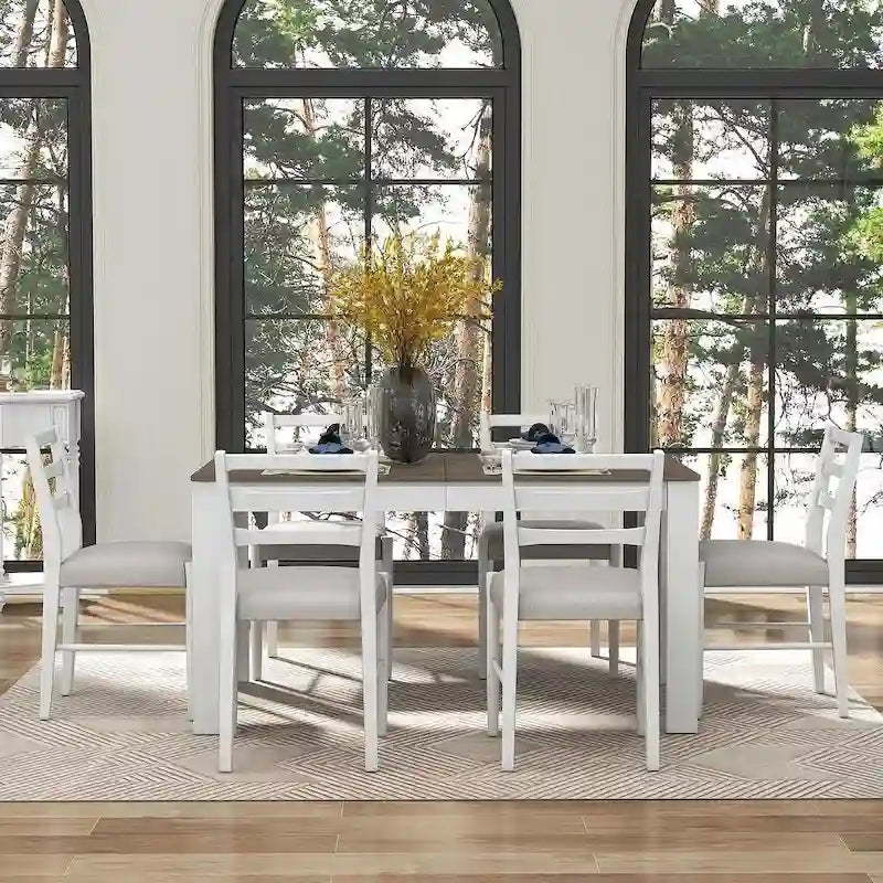 Set da pranzo in legno di 7 pezzi per 6 persone con tavolo allungabile