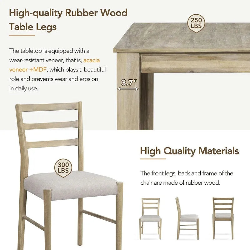 7 PCS Wooden Dining Table Set for 6 with Extendable Table