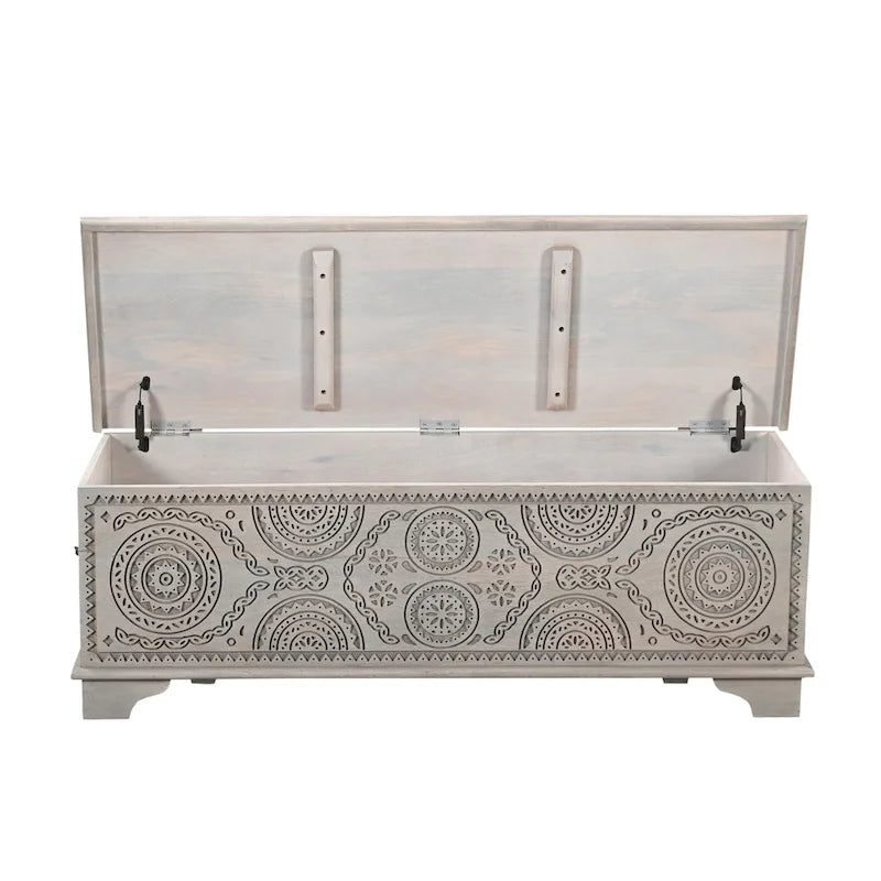 Clara Carved Solid Wood Storage Ottoman