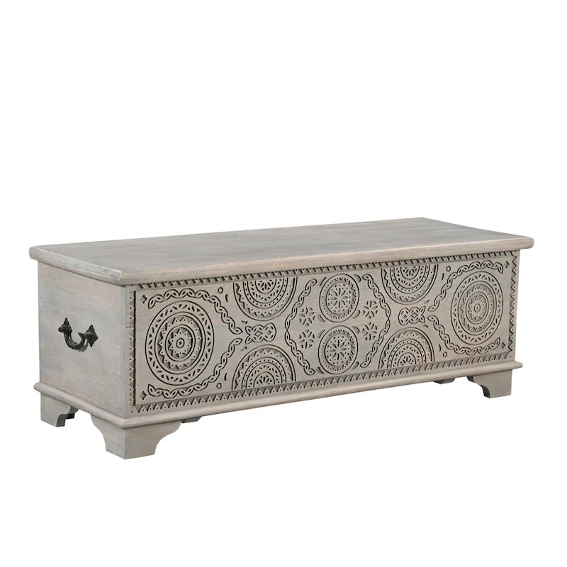 Clara Carved Solid Wood Storage Ottoman