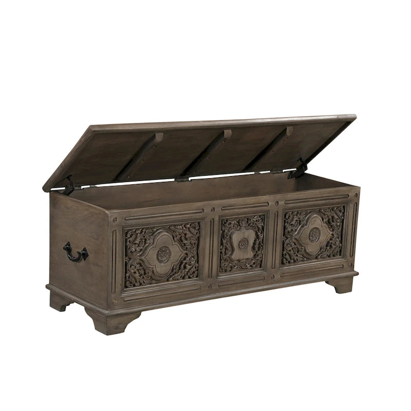 Clara Carved Solid Wood Storage Ottoman