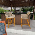 Bar Stools Set of 2,Outdoor Counter Height Bar Chairs with Arm and Backrest,Tall Bar stools with Cushion Modern Textilene