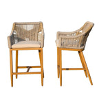 Bar Stools Set of 2,Outdoor Counter Height Bar Chairs with Arm and Backrest,Tall Bar stools with Cushion Modern Textilene