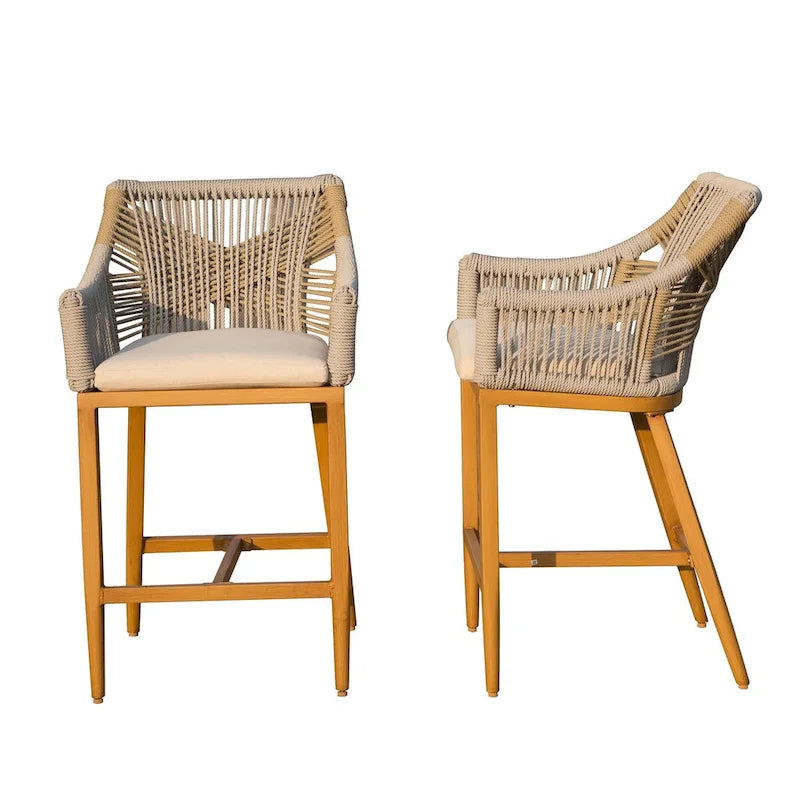Bar Stools Set of 2,Outdoor Counter Height Bar Chairs with Arm and Backrest,Tall Bar stools with Cushion Modern Textilene