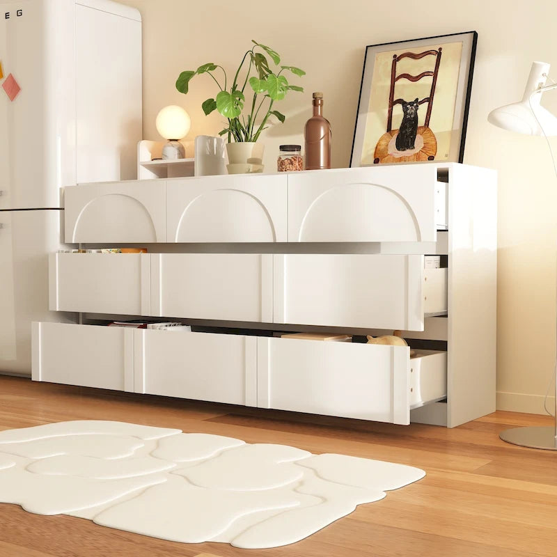 White Storage Dresser with 6 Drawers for Bedroom Dining, and Kitchen