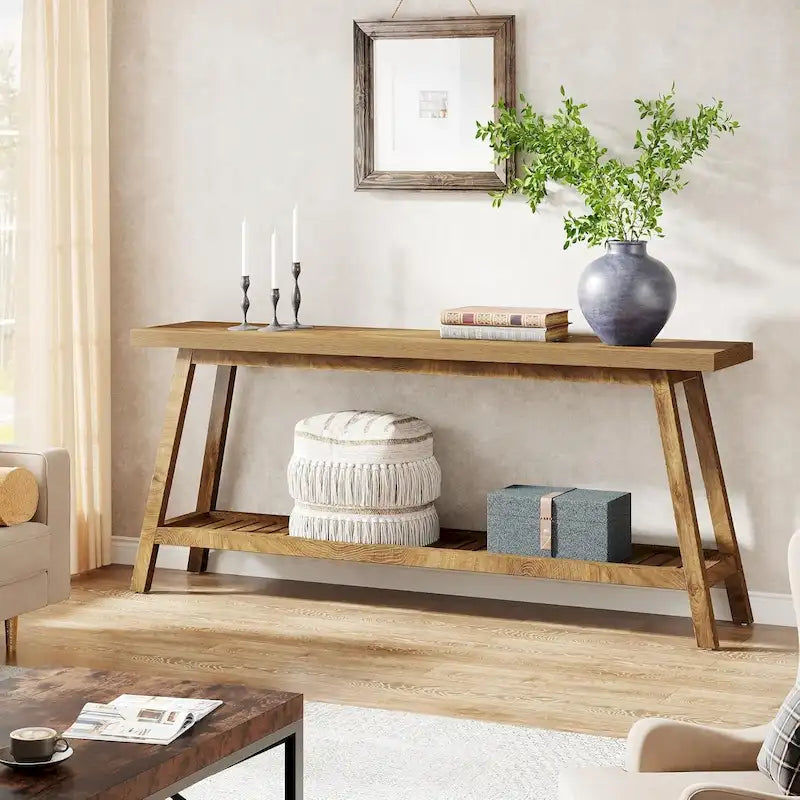 70.9 Inches Farmhouse Console Entryway Table 2 Tiers Narrow Long Behind Couch Sofa Table
