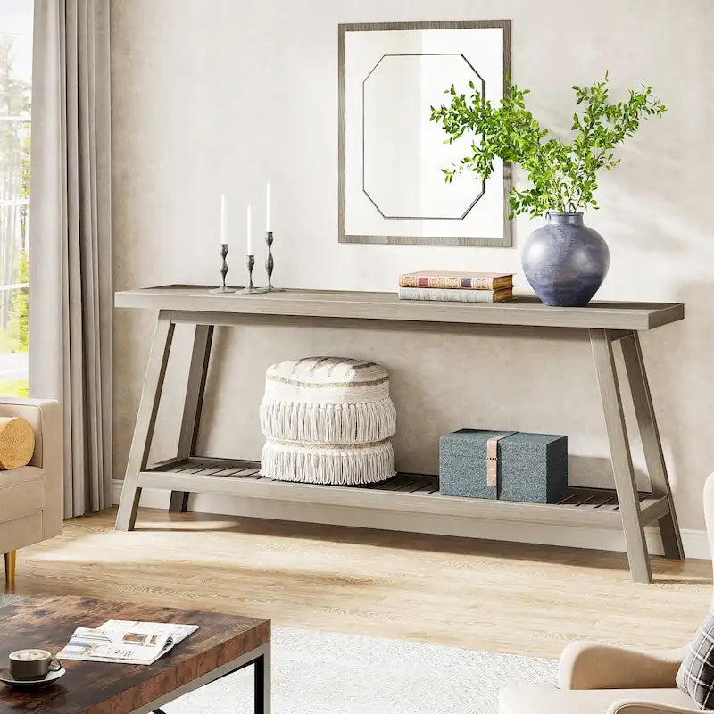 70.9 Inches Farmhouse Console Entryway Table 2 Tiers Narrow Long Behind Couch Sofa Table
