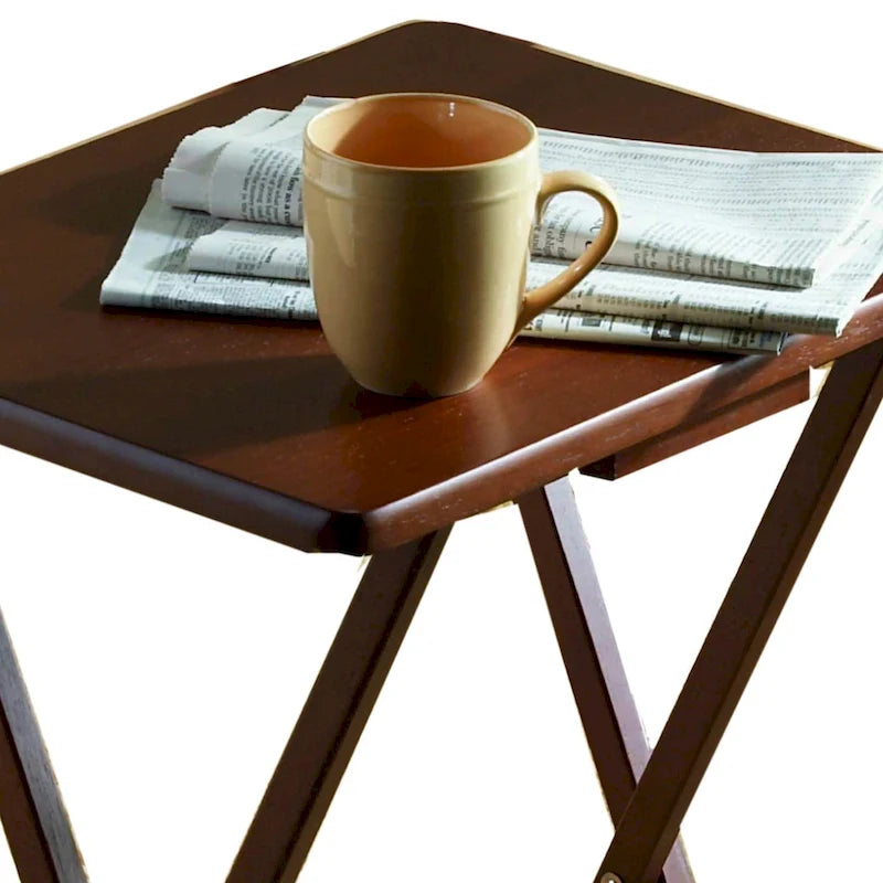 PJ Wood Folding TV Tray Tables with Compact Storage Rack, Espresso, 5 Piece Set - 36.38