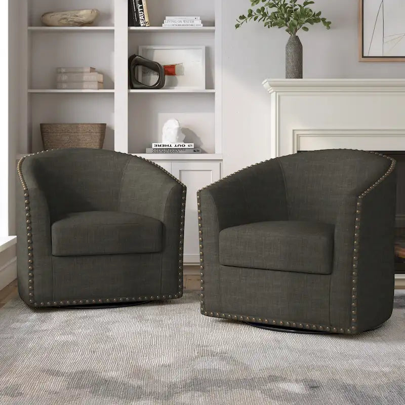Set di 2 Poltrone Girevoli Imbottite con Dettaglio Borchie