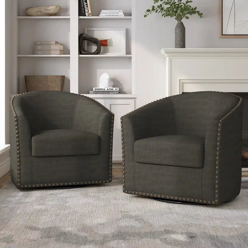 Set di 2 Poltrone Girevoli Imbottite con Dettaglio Borchie