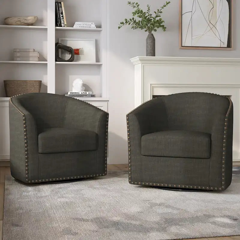 Set di 2 Poltrone Girevoli Imbottite con Dettaglio Borchie