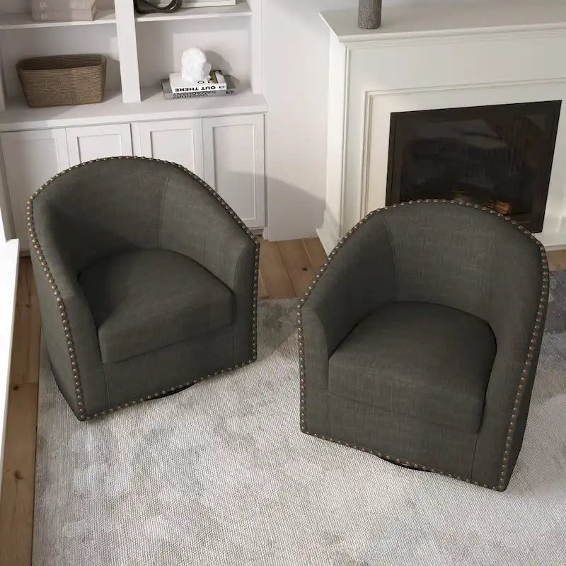 Set di 2 Poltrone Girevoli Imbottite con Dettaglio Borchie