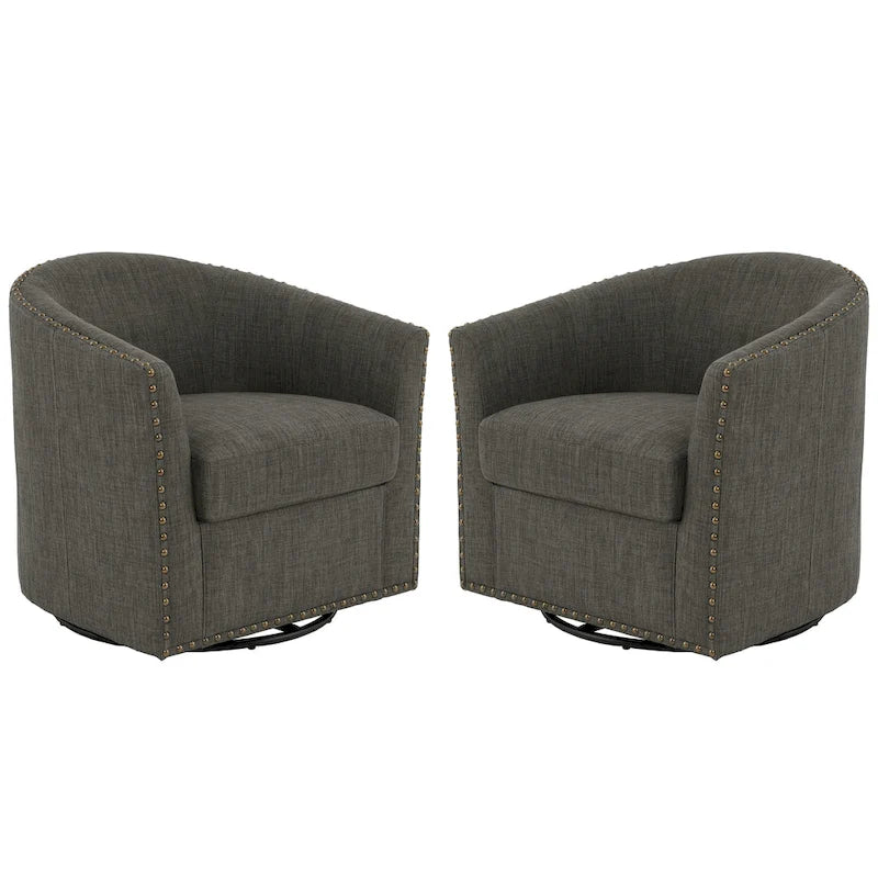 Set di 2 Poltrone Girevoli Imbottite con Dettaglio Borchie