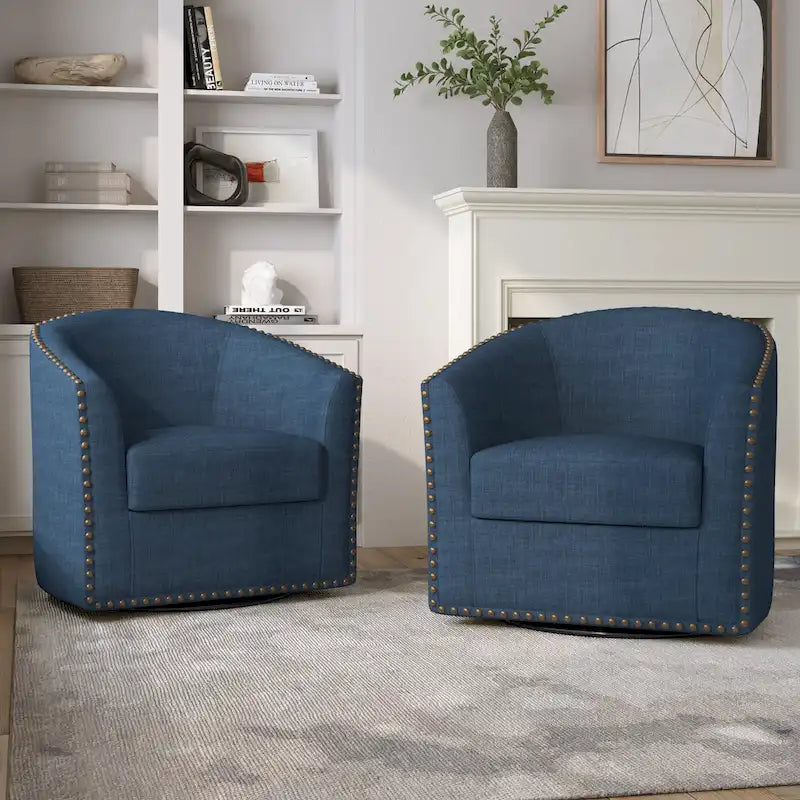 Set di 2 Poltrone Girevoli Imbottite con Dettaglio Borchie