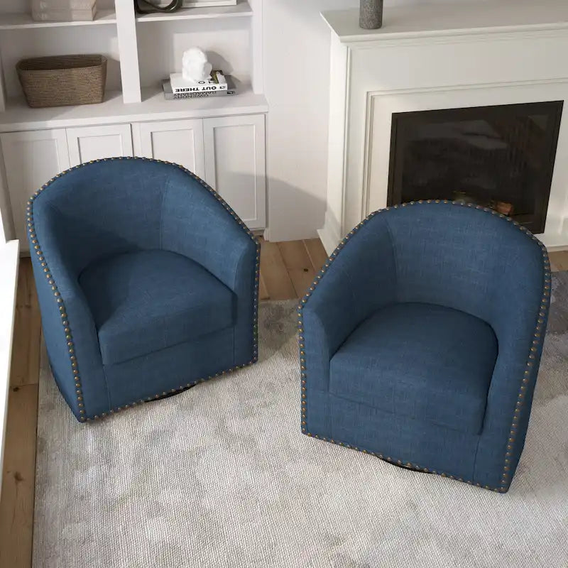 Set di 2 Poltrone Girevoli Imbottite con Dettaglio Borchie