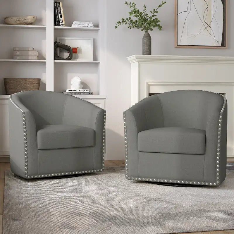 Set di 2 Poltrone Girevoli Imbottite con Dettaglio Borchie