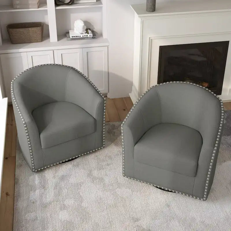 Set di 2 Poltrone Girevoli Imbottite con Dettaglio Borchie