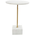 Marble Geometric Side End Accent Table with Gold Metal Rectangular Stand - White - Roche River Decor