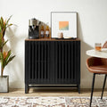 Vintage Slatted Striped Storage Cabinet with Adjustable Shelf