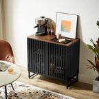 Vintage Slatted Striped Storage Cabinet with Adjustable Shelf