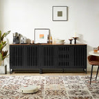Vintage Slatted Striped Storage Cabinet with Adjustable Shelf