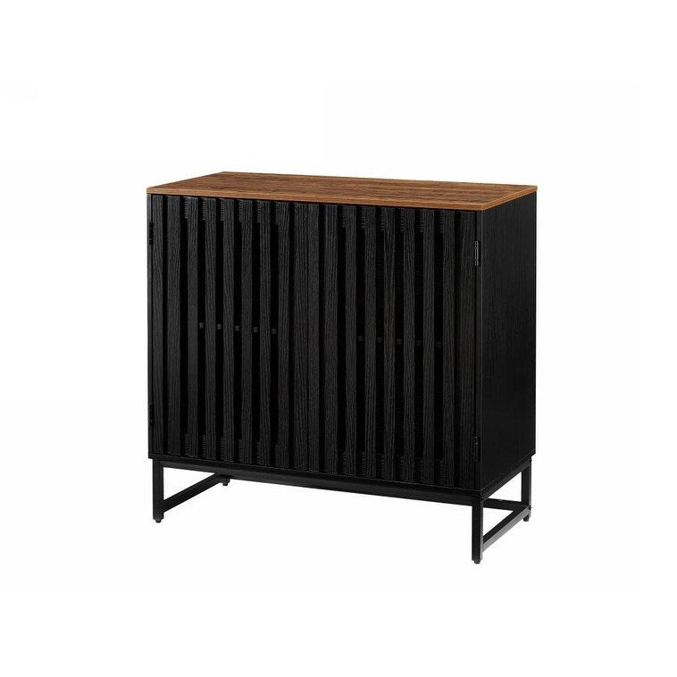 Vintage Slatted Striped Storage Cabinet with Adjustable Shelf