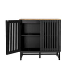 Vintage Slatted Striped Storage Cabinet with Adjustable Shelf