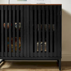 Vintage Slatted Striped Storage Cabinet with Adjustable Shelf