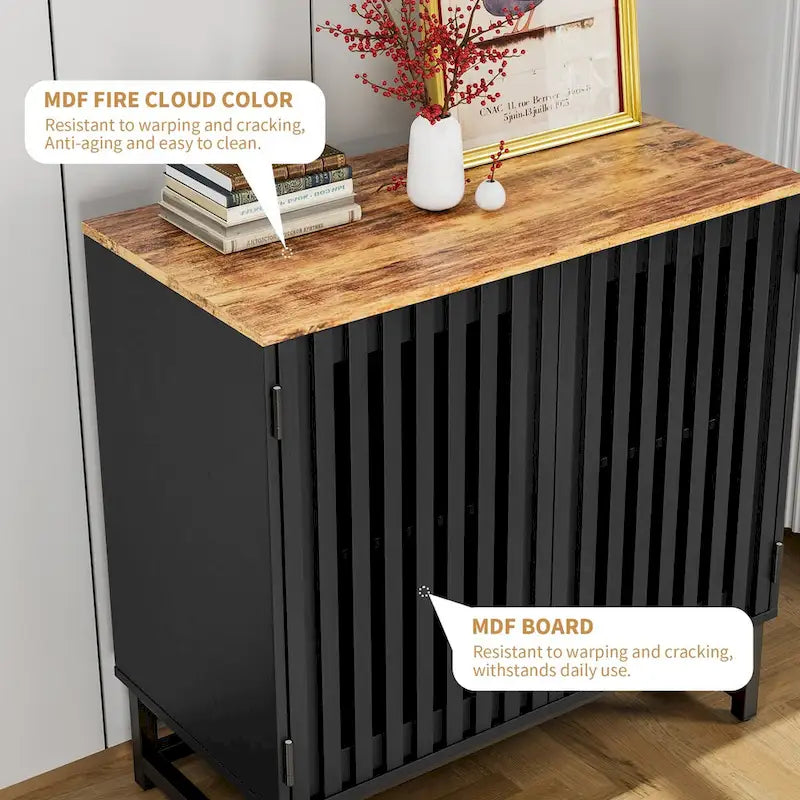 Vintage Slatted Striped Storage Cabinet with Adjustable Shelf