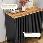 Vintage Slatted Striped Storage Cabinet with Adjustable Shelf