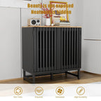 Vintage Slatted Striped Storage Cabinet with Adjustable Shelf