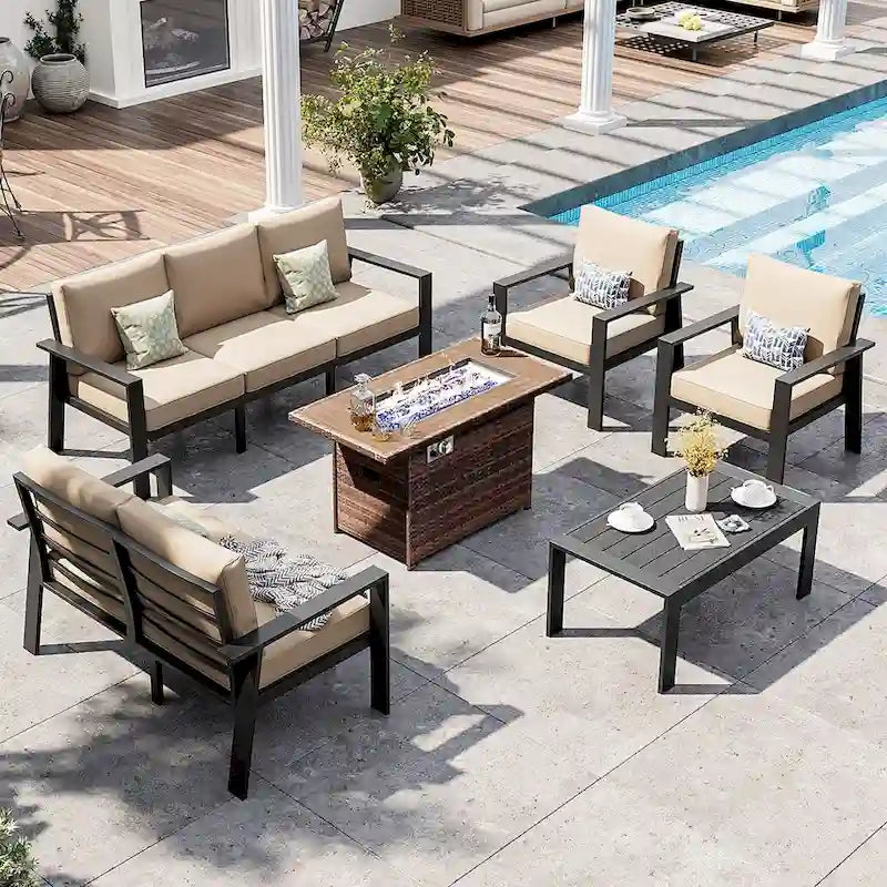 6 Pieces Patio Furniture Set Outdoor Aluminum Furniture Set with Waterproof Cover