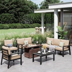 6 Pieces Patio Furniture Set Outdoor Aluminum Furniture Set with Waterproof Cover