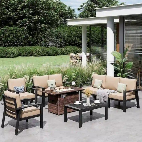 Set Mobili da Giardino 6 Pezzi in Alluminio da Esterno con Copertura Impermeabile