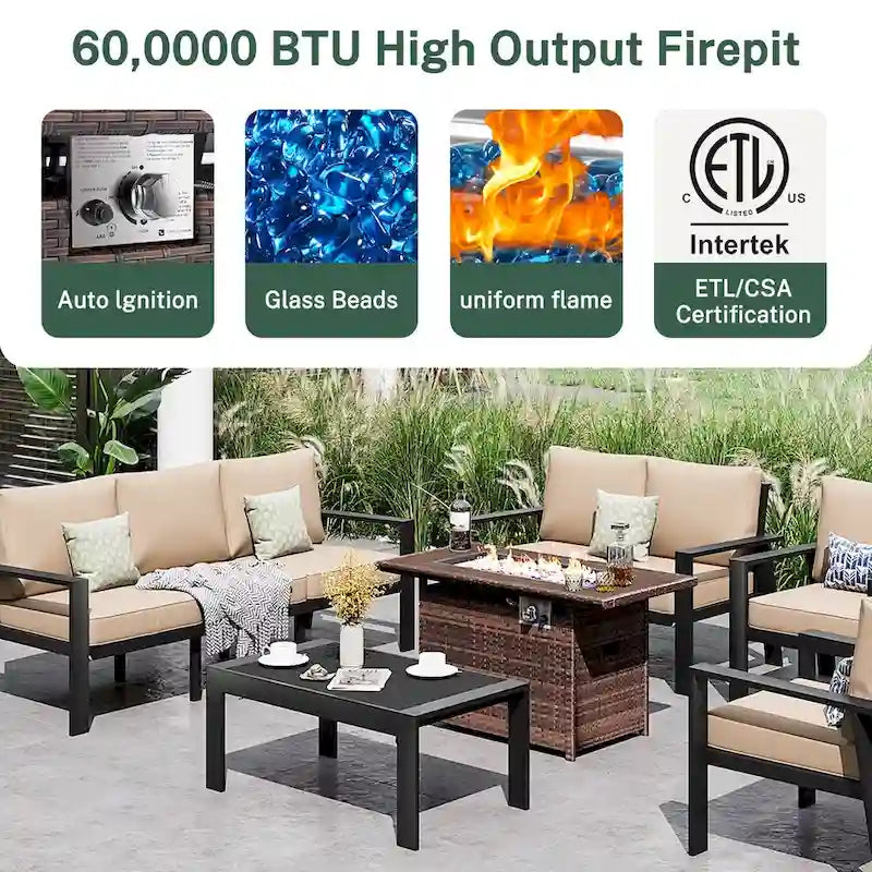 6 Pieces Patio Furniture Set Outdoor Aluminum Furniture Set with Waterproof Cover