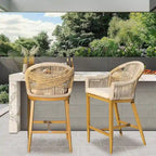 Bar Stools Set of 2 with Arm and Backrest, Counter Height Bar Chairs with Cushion, Bar stools Textilene Rope Boho Barstools