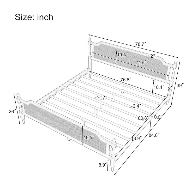 Merax Traditional Style Platform Bed with Rattan Headboard and Footboard