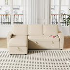 Oaks Aura 85.8 Inch Pull Out Sleeper Sofa, L-shaped Couch With USB Port, Convertible Sofa Bed With Storage Racks