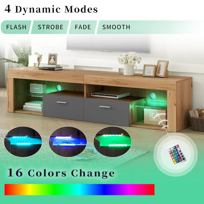 Modern Design TV Stands for TVs up to 80, LED Light Entertainment Center, Media Console with 6 Storage Cabinets