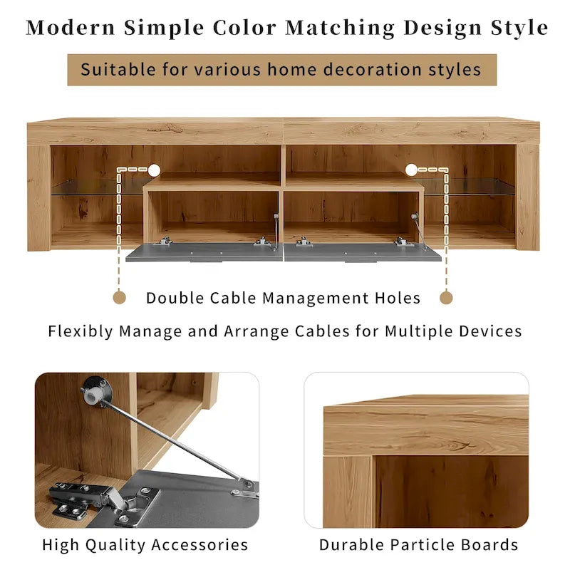 Modern Design TV Stands for TVs up to 80, LED Light Entertainment Center, Media Console with 6 Storage Cabinets
