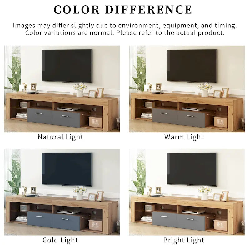 Modern Design TV Stands for TVs up to 80, LED Light Entertainment Center, Media Console with 6 Storage Cabinets