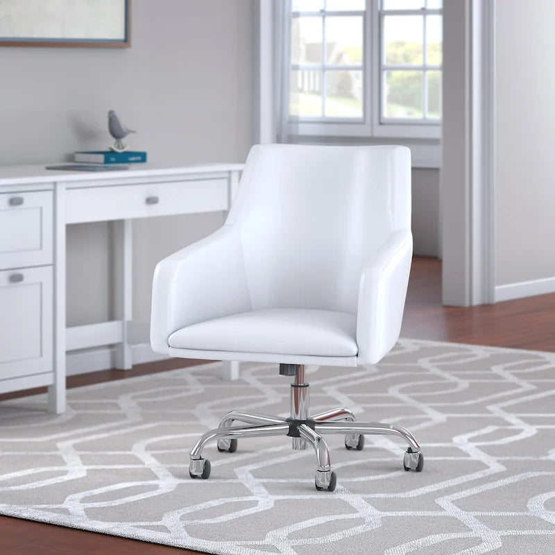 Bush Furniture Broadview Mid Back Leather Box Chair in White - 24.41L x 24.80W x 34.45H